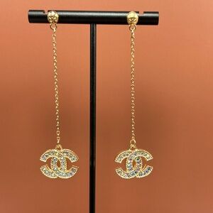 Gold & Iridescent Stone Drop Earrings